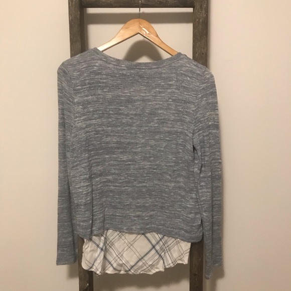 WHBM Blue Plaid Hem Lace-Up Pullover Top - Picture 4 of 5